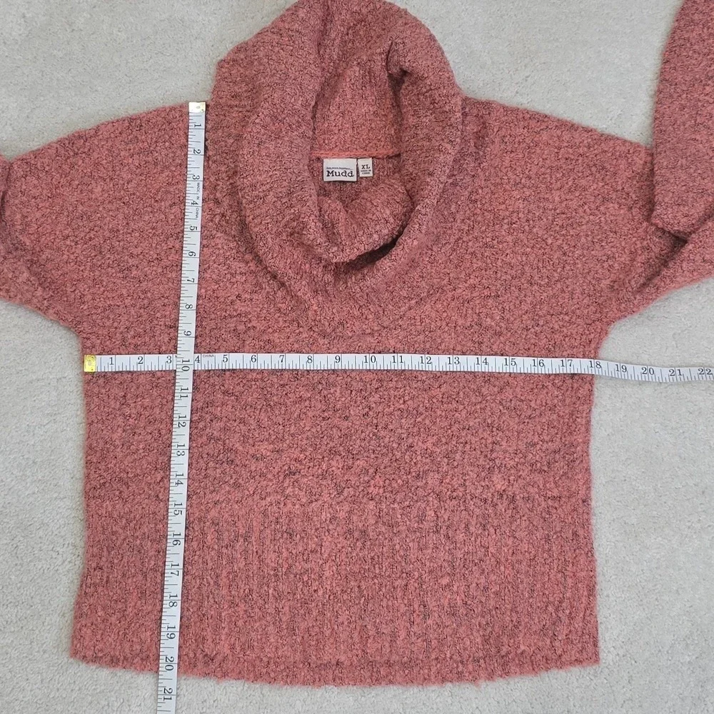 Mudd‎ Juniors Sweater XL Coral Textured Cowl Neck Long Sleeve Crop Length